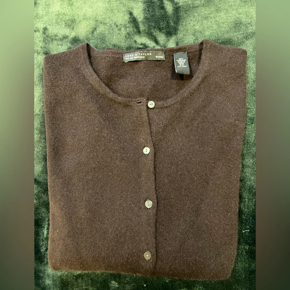 Lord & Taylor Women's Cashmere Cardigan in Deep Brown - Picture 2 of 4